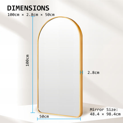 Wall Arch Mirror Arc Aluminum Frame Bathroom 50x100cm GOLD.