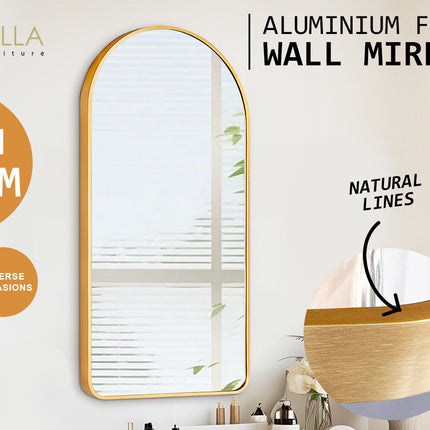2 Set Wall Arch Mirror Arc Aluminum Frame Bathroom 50x100cm GOLD.