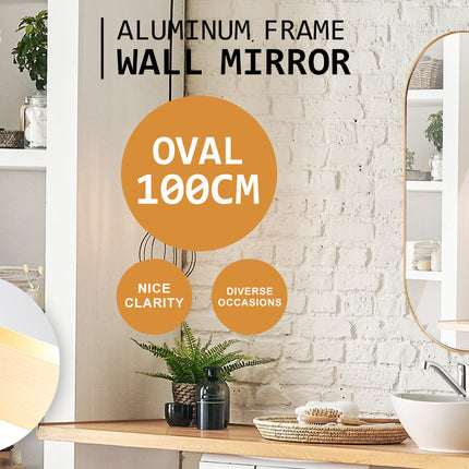 Wall Mirror Oval Aluminum Frame Bathroom 45x100cm GOLD.