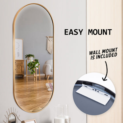 Wall Mirror Oval Aluminum Frame Bathroom 45x100cm GOLD.