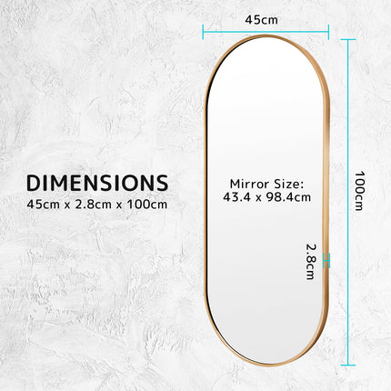 Wall Mirror Oval Aluminum Frame Bathroom 45x100cm GOLD.