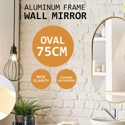 Wall Mirror Oval Aluminum Frame Bathroom 50x75cm GOLD.