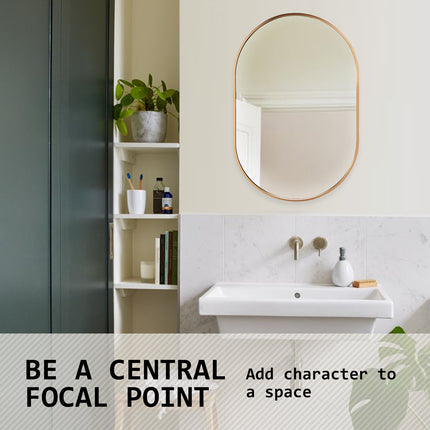 Wall Mirror Oval Aluminum Frame Bathroom 50x75cm GOLD.