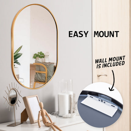 Wall Mirror Oval Aluminum Frame Bathroom 50x75cm GOLD.
