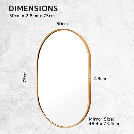 Wall Mirror Oval Aluminum Frame Bathroom 50x75cm GOLD.