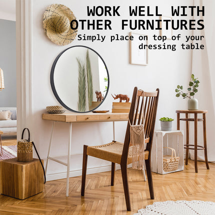 Wall Mirror Round Aluminum Frame Bathroom 80cm BLACK.