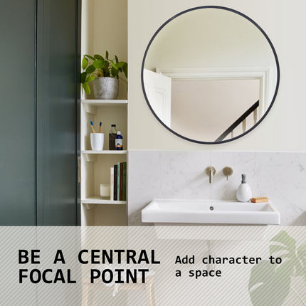 Wall Mirror Round Aluminum Frame Bathroom 80cm BLACK.