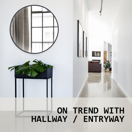 Wall Mirror Round Aluminum Frame Bathroom 80cm BLACK.