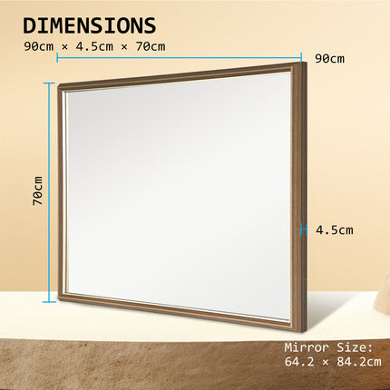 Wall Mirror Rectangular Frame Bathroom 70x90cm Antique Brown.