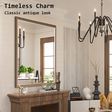 Wall Mirror Rectangular Frame Bathroom 70x90cm Antique Brown.