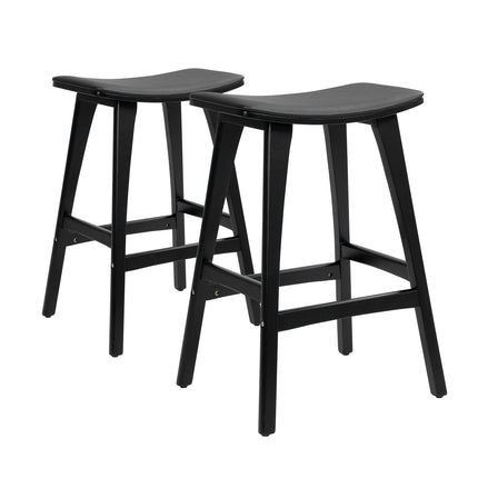 2X Wooden Bar Stool Padded PU Leather Dining Chair KANSO 65cm BLACK.