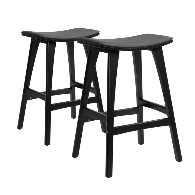 2X Wooden Bar Stool Padded PU Leather Dining Chair KANSO 65cm BLACK.