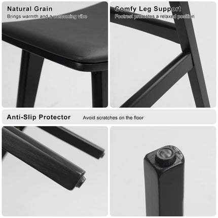 2X Wooden Bar Stool Padded PU Leather Dining Chair KANSO 65cm BLACK.