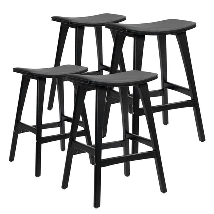 4X Wooden Bar Stool Padded PU Leather Dining Chair KANSO 65cm BLACK.