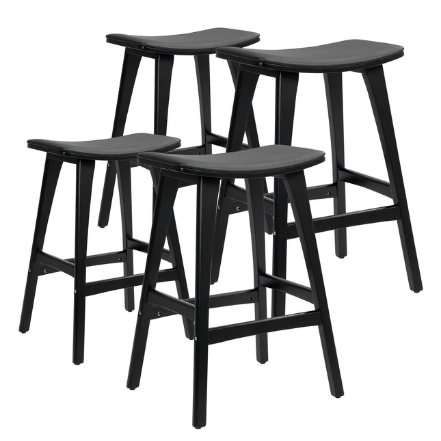 4X Wooden Bar Stool Padded PU Leather Dining Chair KANSO 65cm BLACK.
