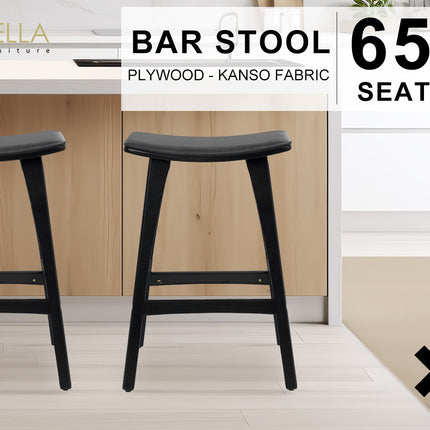 4X Wooden Bar Stool Padded PU Leather Dining Chair KANSO 65cm BLACK.