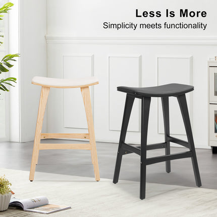 4X Wooden Bar Stool Padded PU Leather Dining Chair KANSO 65cm BLACK.