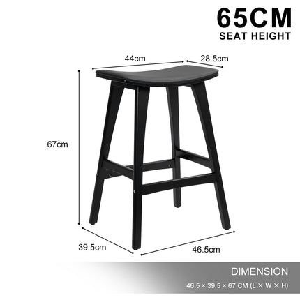 4X Wooden Bar Stool Padded PU Leather Dining Chair KANSO 65cm BLACK.