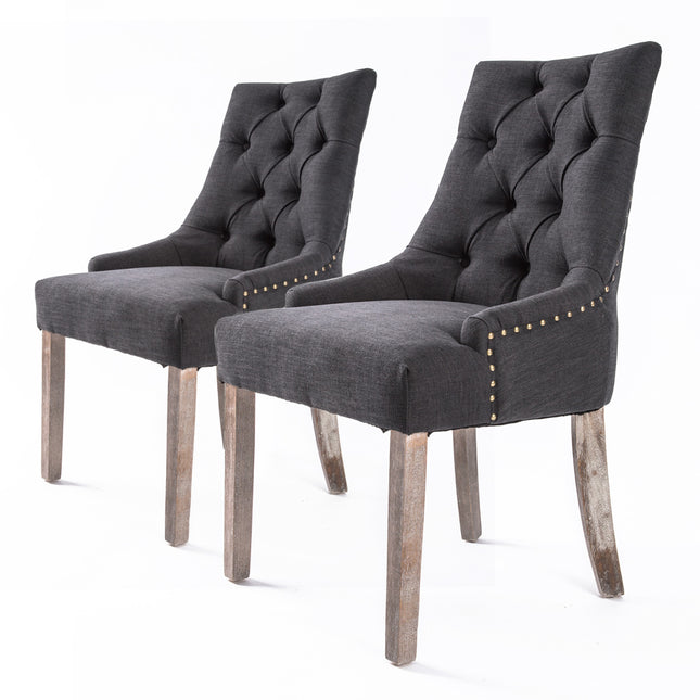 2X French Provincial Dining Chair Oak Leg AMOUR BLACK.