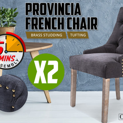 2X French Provincial Dining Chair Oak Leg AMOUR BLACK.