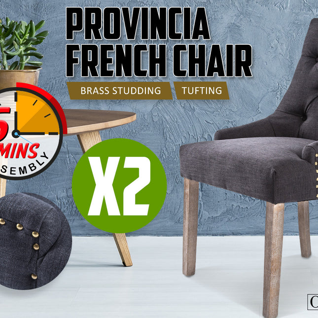 2X French Provincial Dining Chair Oak Leg AMOUR BLACK.