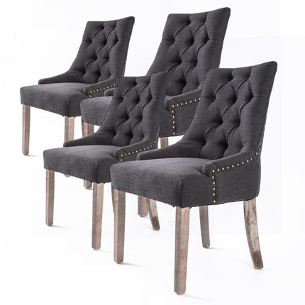 4X French Provincial Dining Chair Oak Leg AMOUR BLACK.