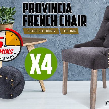 4X French Provincial Dining Chair Oak Leg AMOUR BLACK.