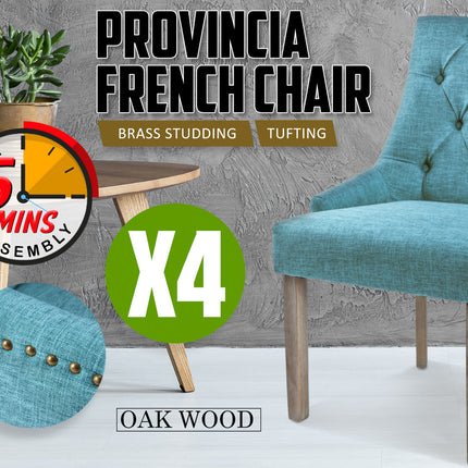 4X French Provincial Dining Chair Oak Leg AMOUR BLUE.