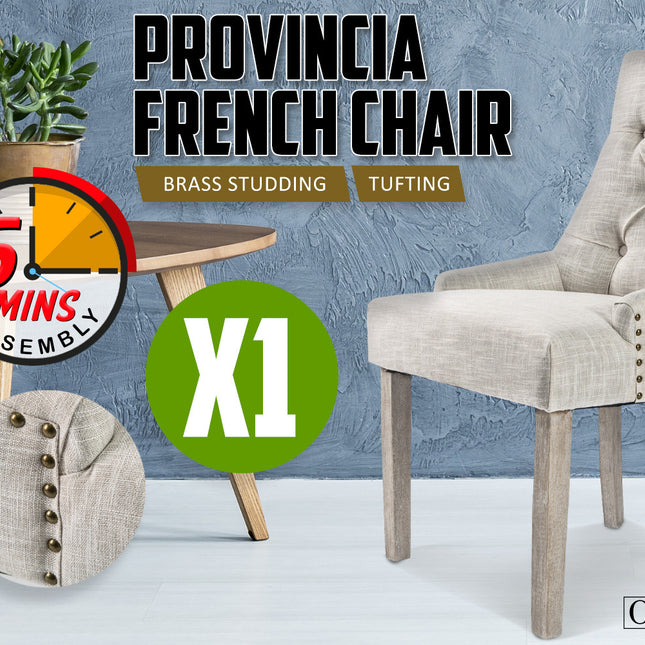 French Provincial Dining Chair Oak Leg AMOUR CREAM.