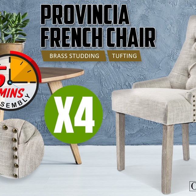 4X French Provincial Dining Chair Oak Leg AMOUR CREAM.