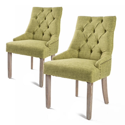 2X French Provincial Dining Chair Oak Leg AMOUR GREEN.