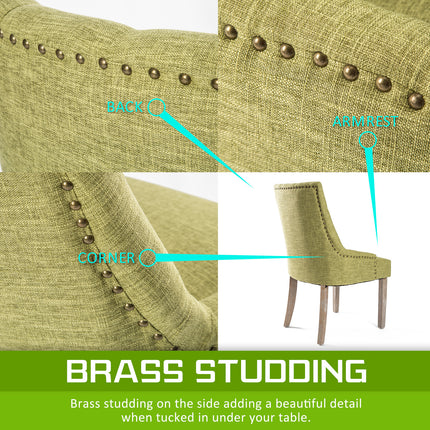 2X French Provincial Dining Chair Oak Leg AMOUR GREEN.