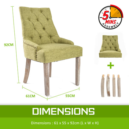 2X French Provincial Dining Chair Oak Leg AMOUR GREEN.