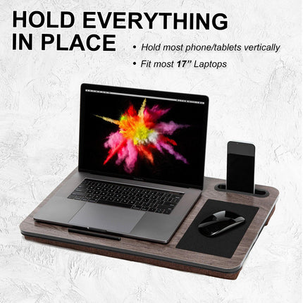 Lap Desk Laptop Stand Phone Tablet Holder Mousepad Cushioned Lapdesk IRON GREY OAK.