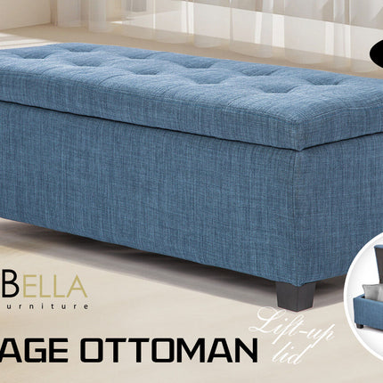 Storage Ottoman Stool 102cm Fabric DARK BLUE.