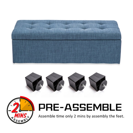Storage Ottoman Stool 102cm Fabric DARK BLUE.
