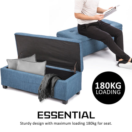 Storage Ottoman Stool 102cm Fabric DARK BLUE.