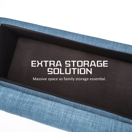 Storage Ottoman Stool 102cm Fabric DARK BLUE.