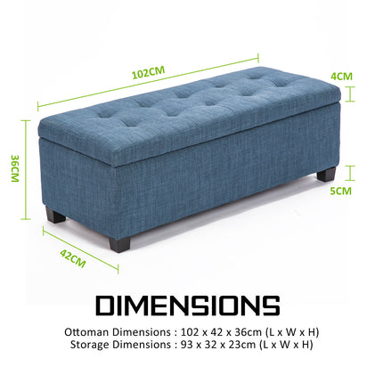 Storage Ottoman Stool 102cm Fabric DARK BLUE.