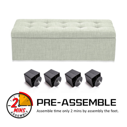 Storage Ottoman Stool 102cm Fabric LIGHT GREEN.