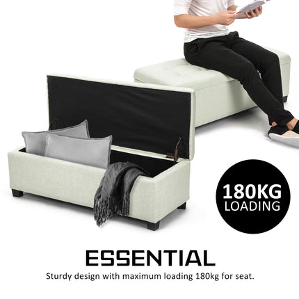 Storage Ottoman Stool 102cm Fabric LIGHT GREEN.