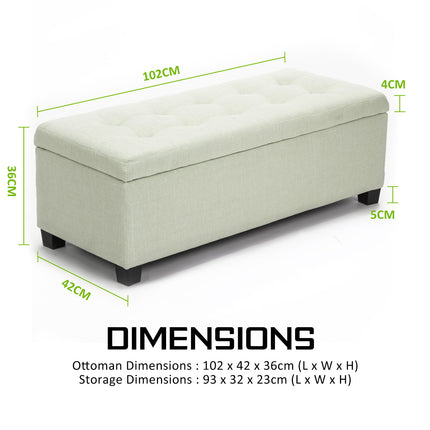 Storage Ottoman Stool 102cm Fabric LIGHT GREEN.