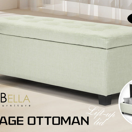 Storage Ottoman Stool 102cm Fabric LIGHT GREEN.