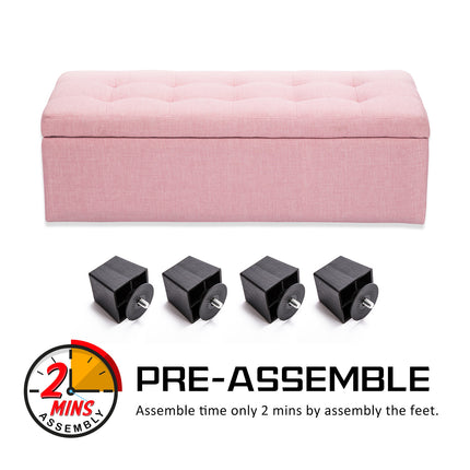 Storage Ottoman Stool 102cm Fabric PINK.