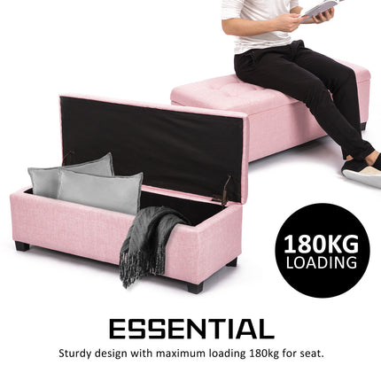 Storage Ottoman Stool 102cm Fabric PINK.
