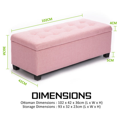 Storage Ottoman Stool 102cm Fabric PINK.
