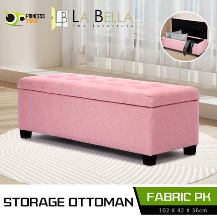 Storage Ottoman Stool 102cm Fabric PINK.
