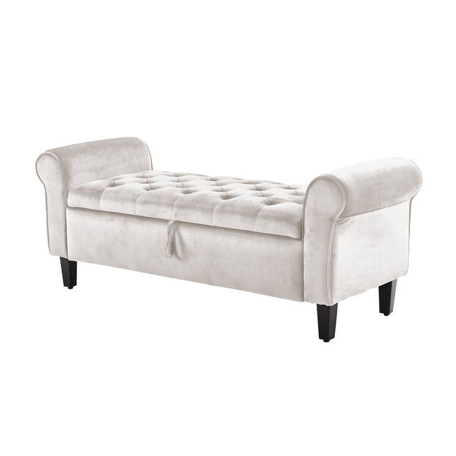 Storage Ottoman Stool Arm Bench Seat 132cm Velvet BEIGE.