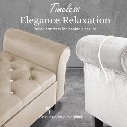 Storage Ottoman Stool Arm Bench Seat 132cm Velvet BEIGE.