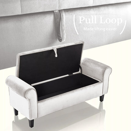 Storage Ottoman Stool Arm Bench Seat 132cm Velvet BEIGE.